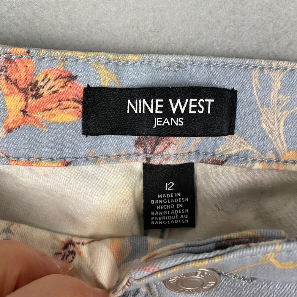 NINE WEST Chrystie‎ Capri Jeans Women's Floral Dogwood Print Blue Size 12 - Picture 5 of 12